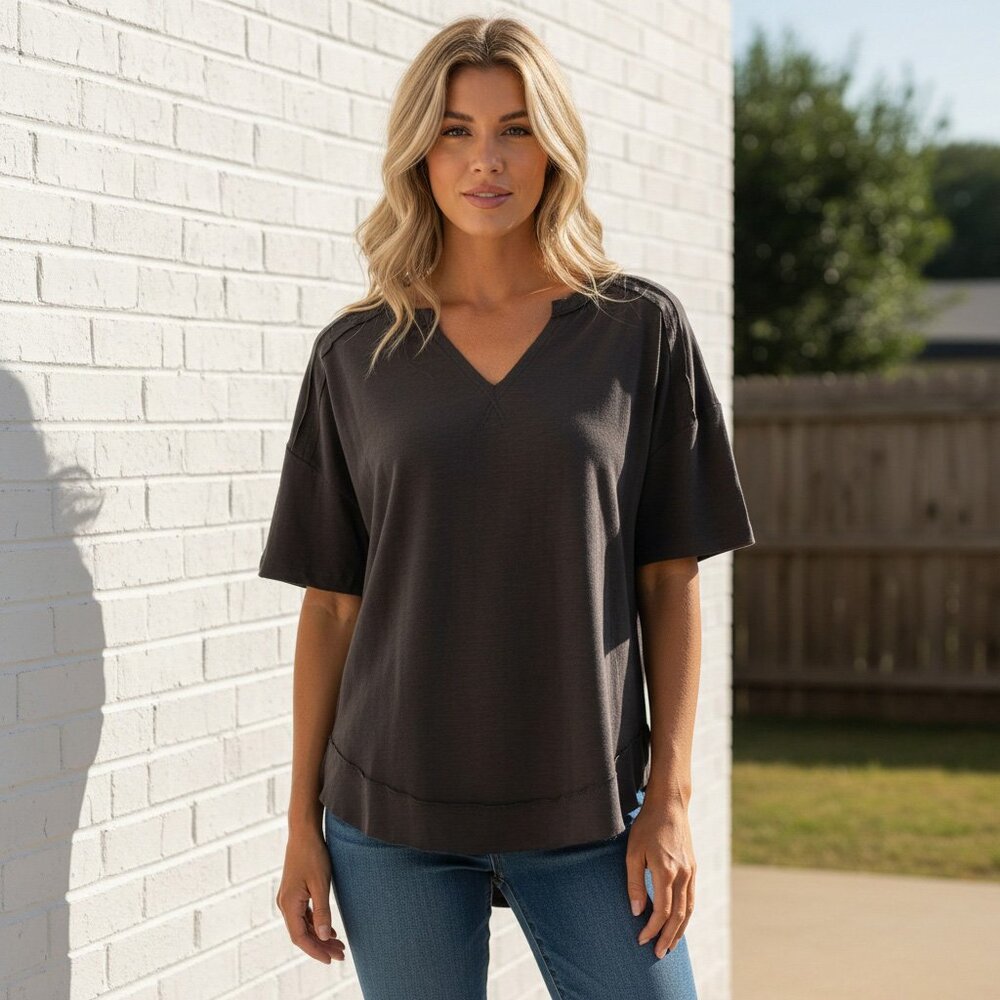Loose fit charcoal cotton t-shirt  - Boho chic streetstyle top